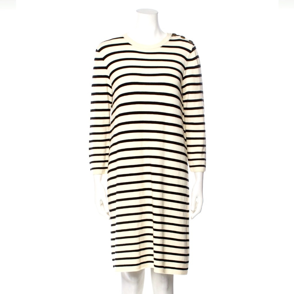 Theory Cream Striped‎ Knee-Length Knit Dress Size P / 0
